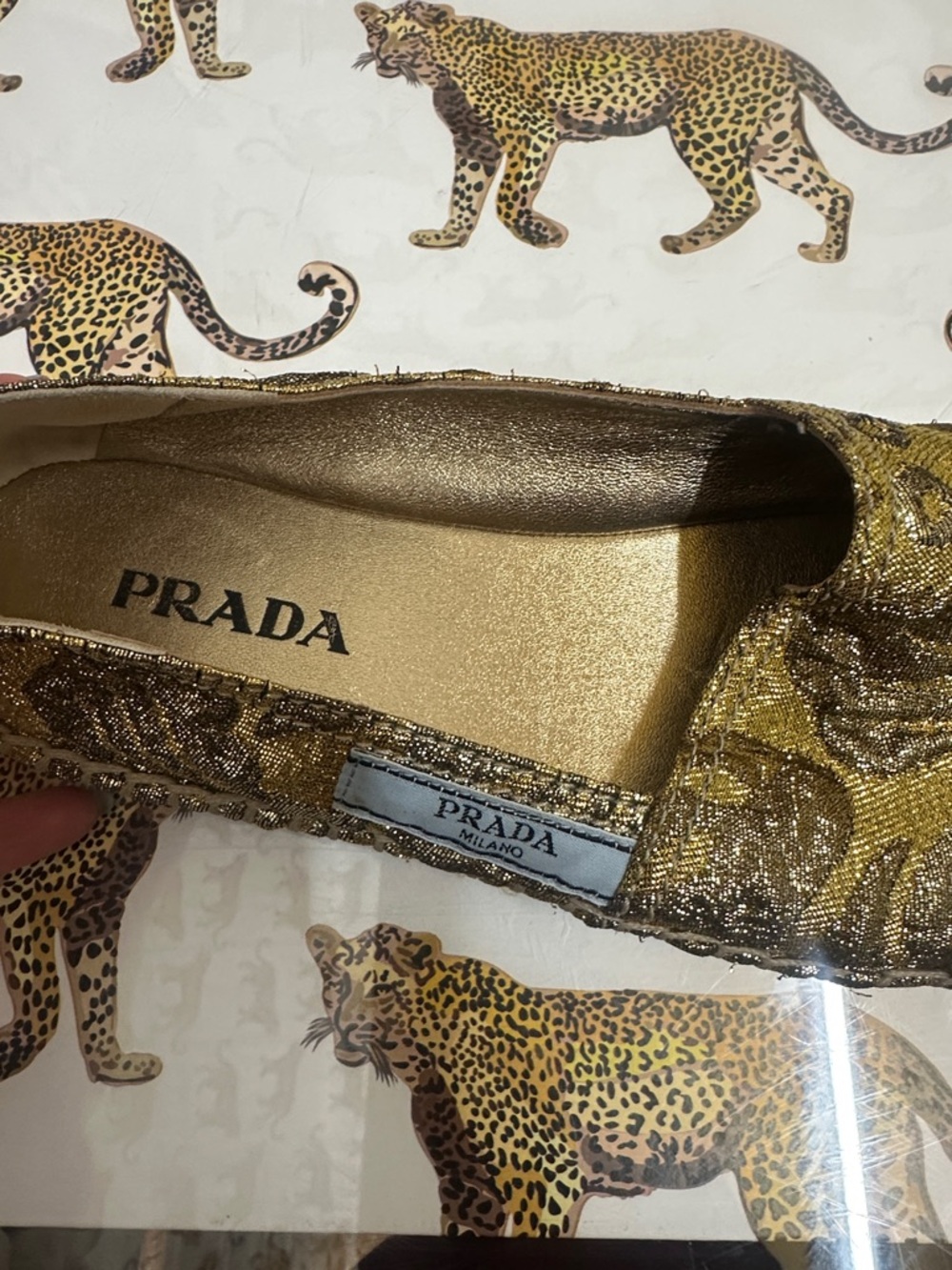 Prada Metallic Gold Floral Brocade Espadrilles - size 38 - Picture 2 of 6
